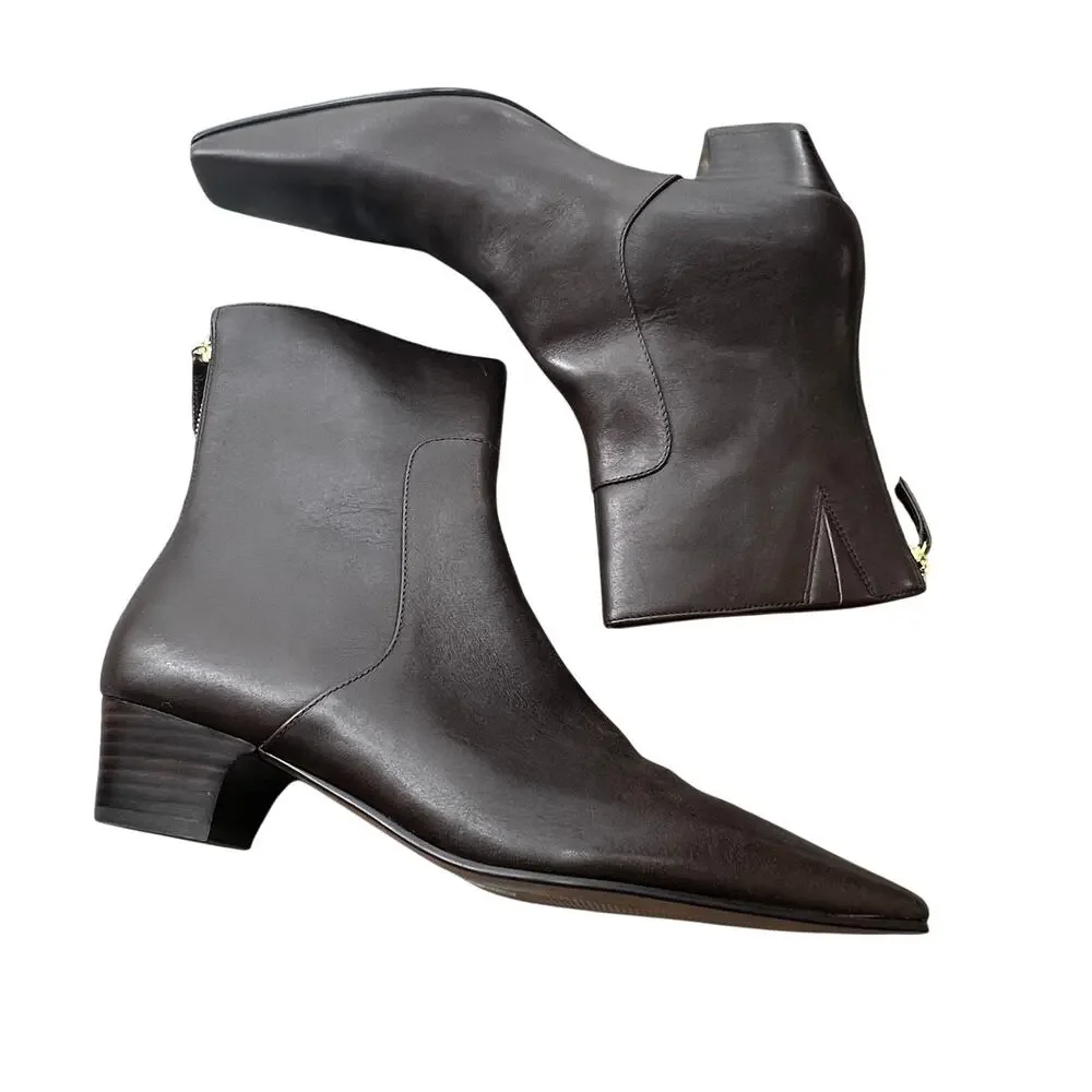 Madewell The Lexie Ankle Boot Square Toe Turkish Coffee Leather Size 10 NWOB